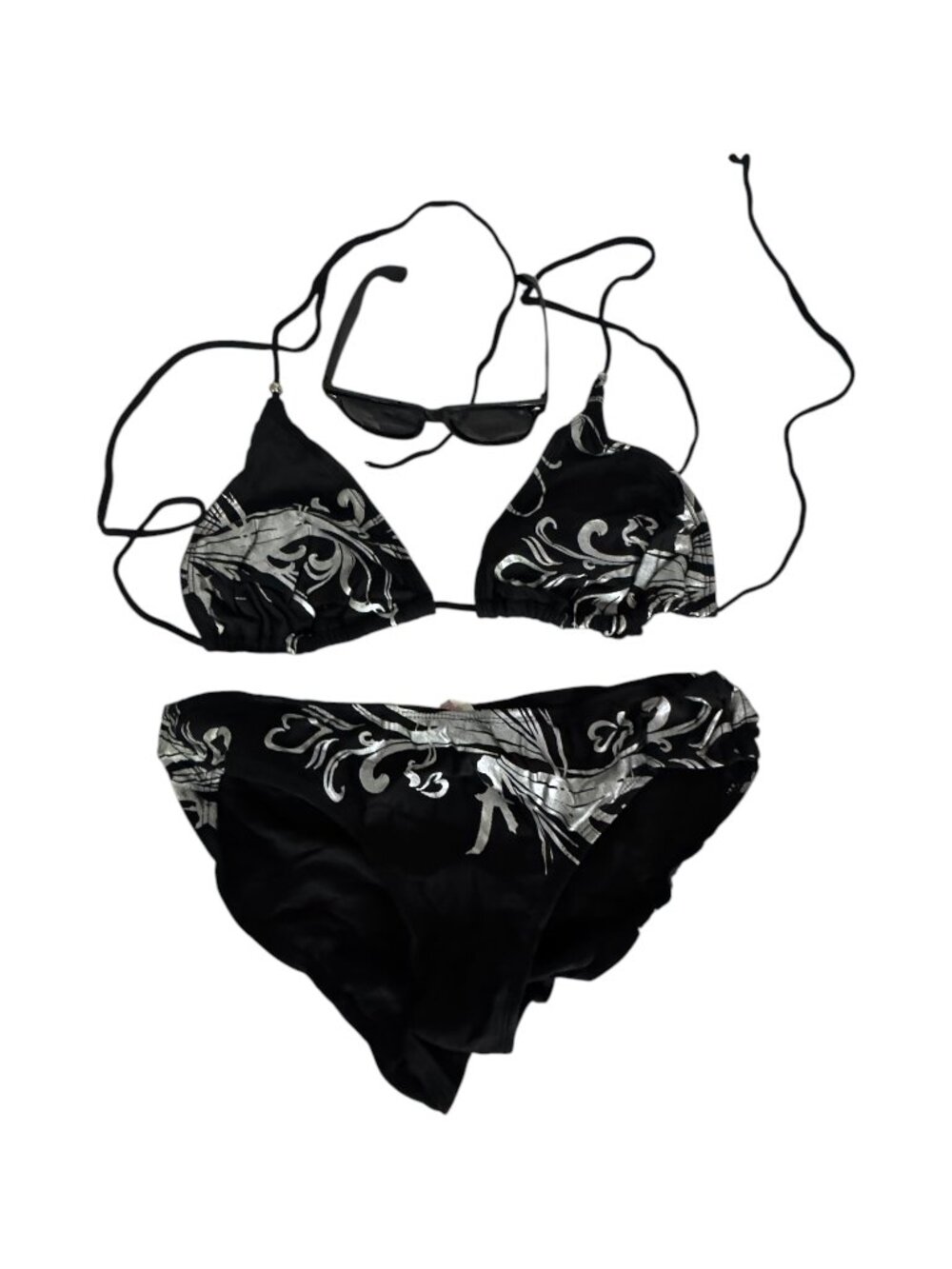 Black Floral Bikini Set with Sunglasses